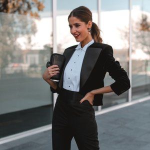 ZARA WOMAN NWT FW20 BLACK PASSEMENTERIE VELVET BLAZER REF 8239//181